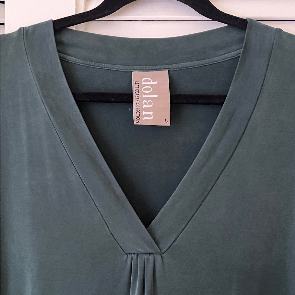 Anthropologie Dolan Left Coast Tegan Green Cupro Tunic Dress V Neck Sz L - Picture 4 of 8